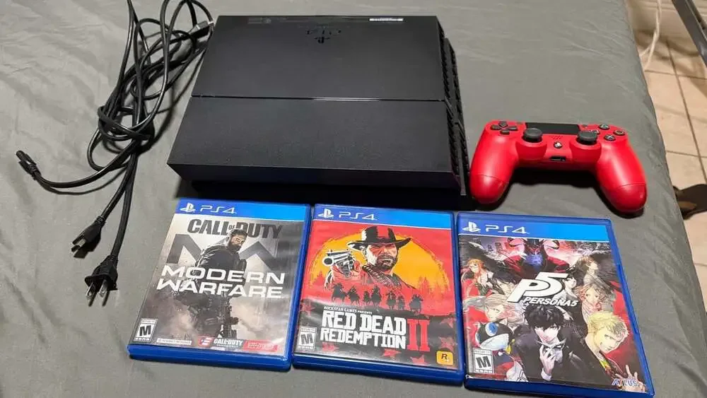 Sony PlayStation 4 500GB Black Console Bundle with Red Controller and 3 Games